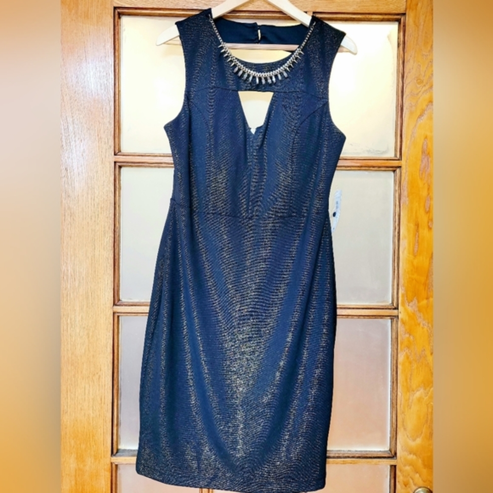 NWT-💛🖤-Bisou Bisou Cocktail Dress Black and Metallic Gold Shimmering S- 14